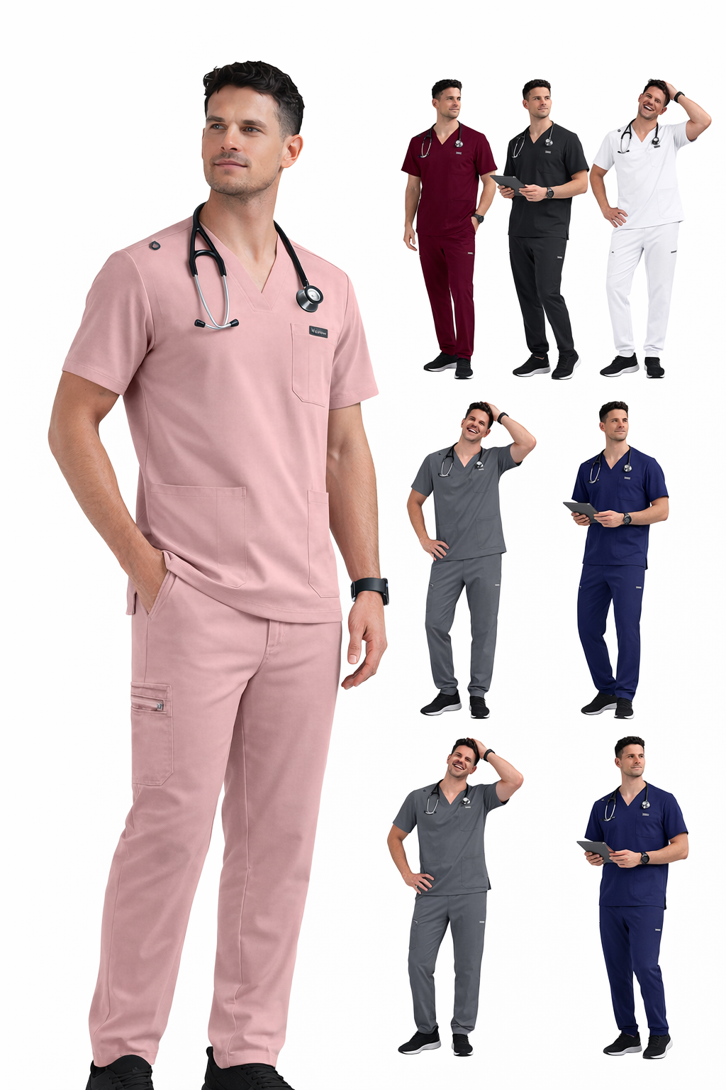 Anti-Wrinkle Soft Premium Nurse Fabric Polyester Rayon Spandex Washable Nursing Scrub Set for Men's Nursing Scrub Uniform Sets